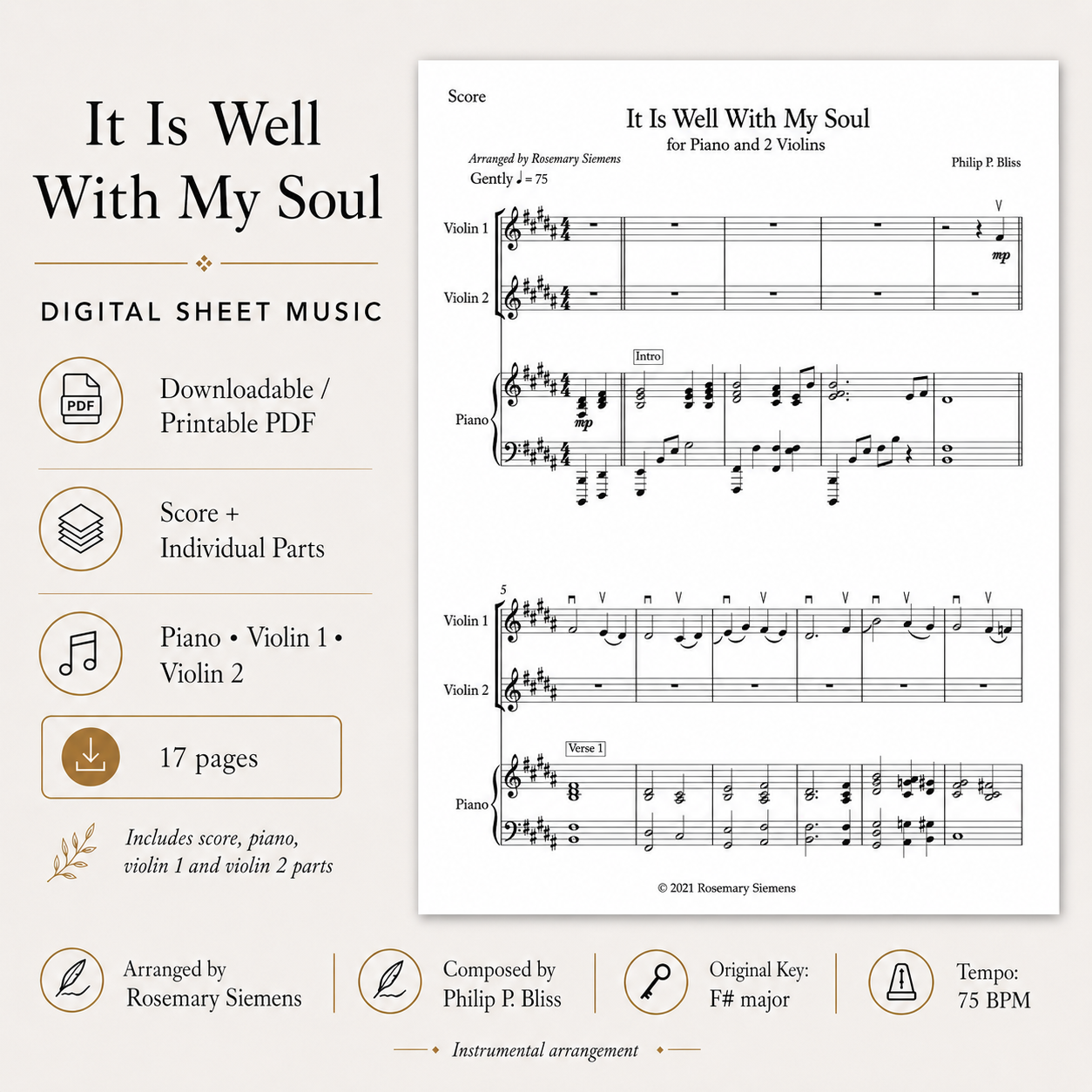 It Is Well With My Soul (2 violins) - Digital Sheet Music