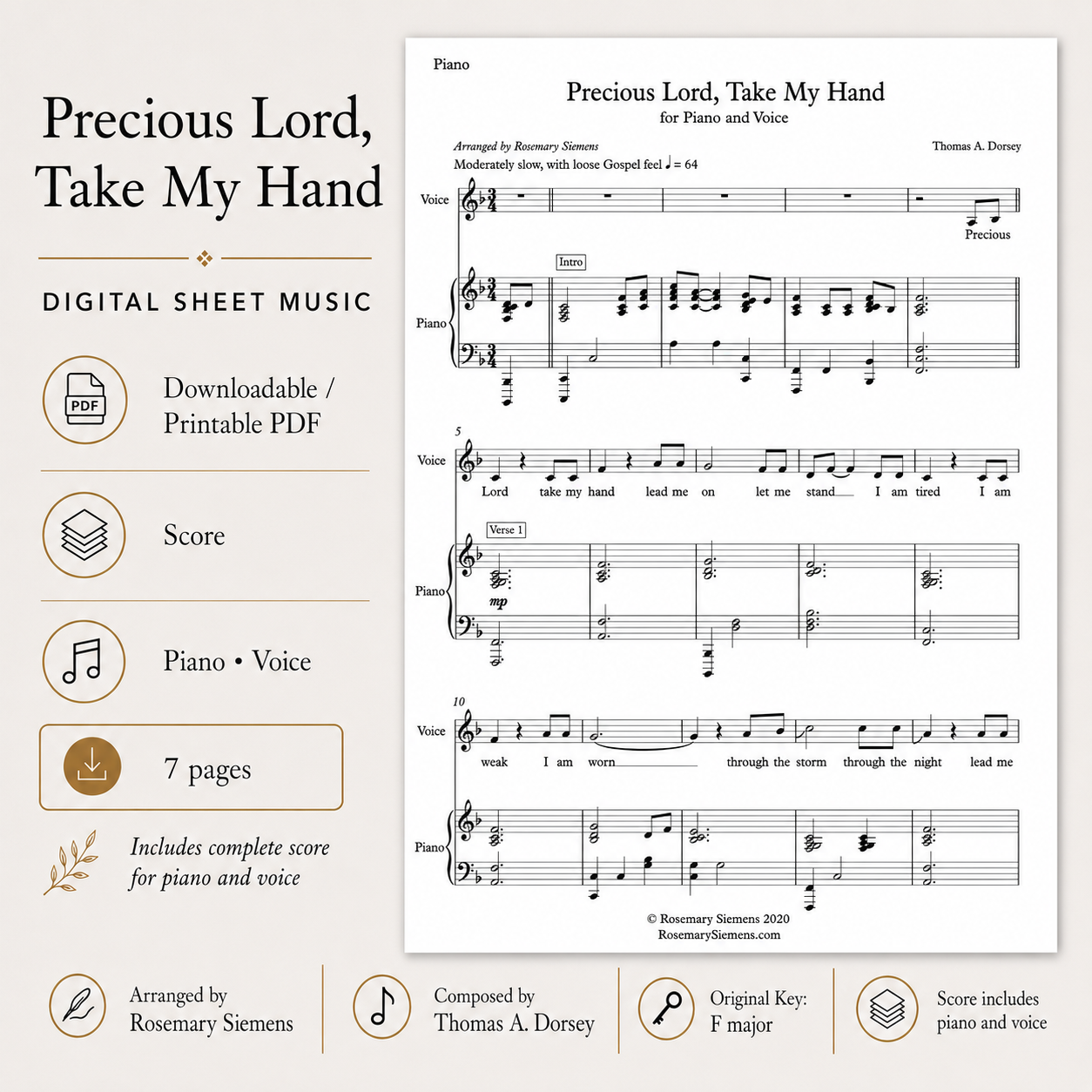 Precious Lord, Take My Hand - Digital Sheet Music
