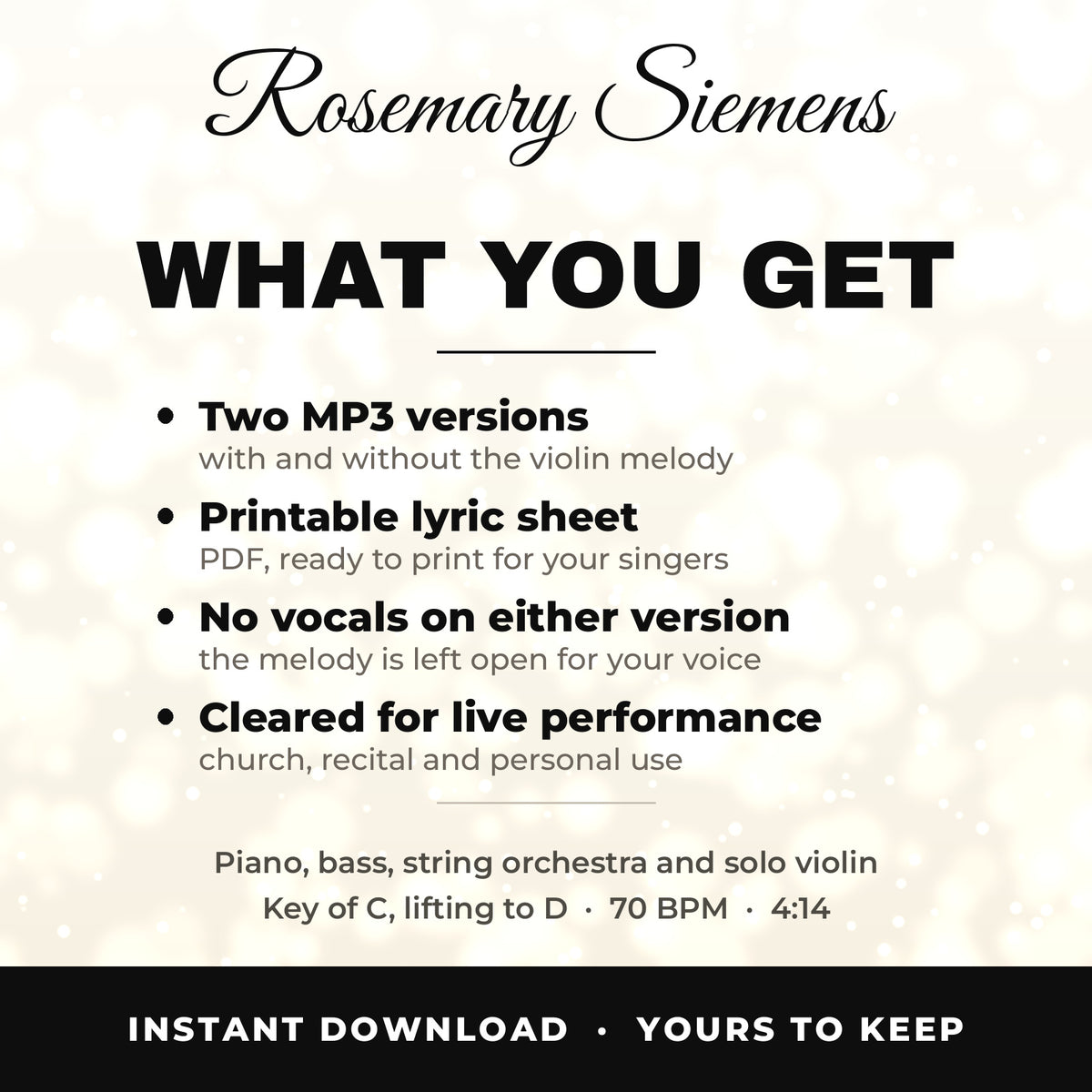 What you get with the Great Is Thy Faithfulness backing track: two MP3 versions, lyric sheet and reference recording