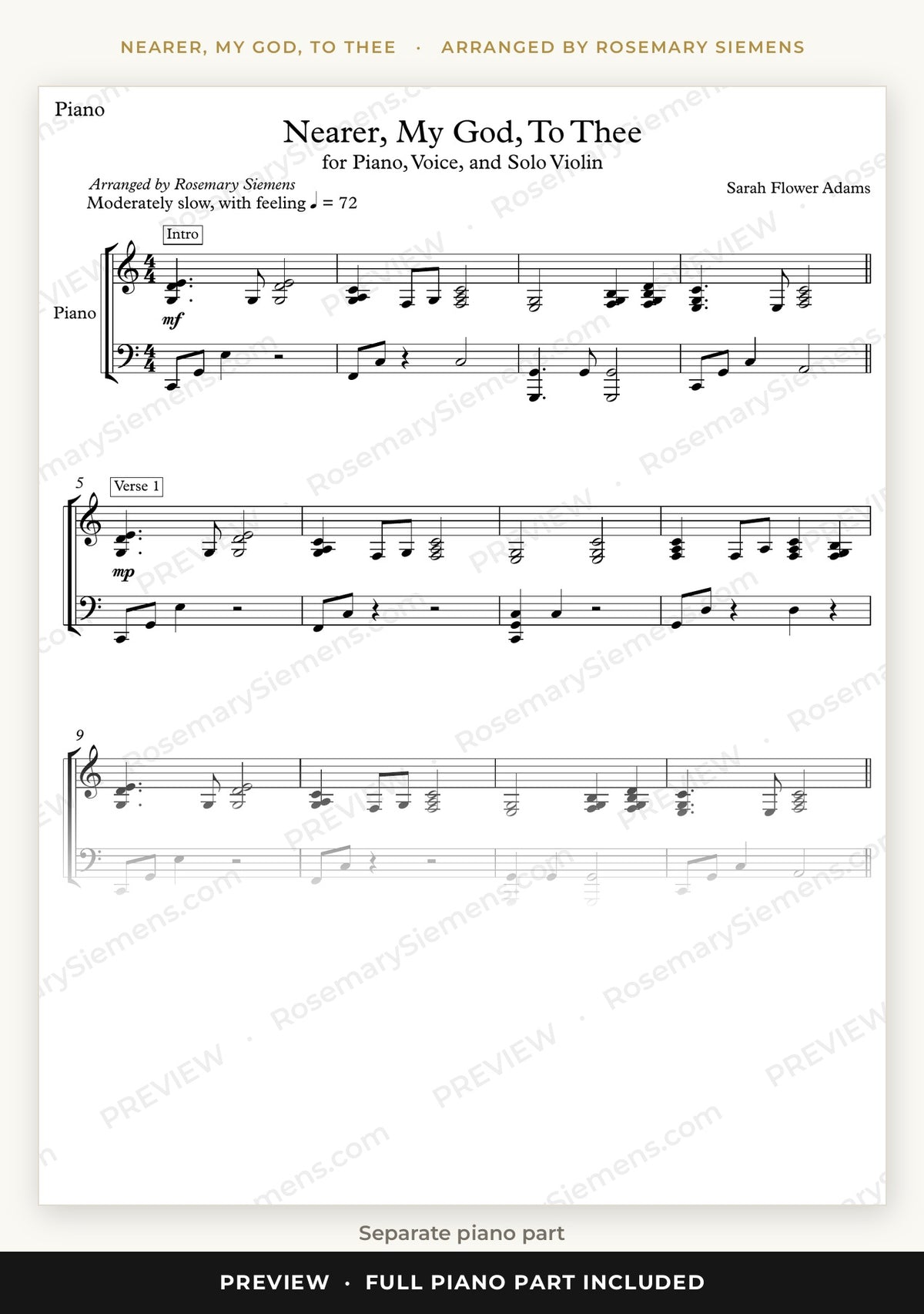 Nearer, My God, To Thee piano part preview, arranged by Rosemary Siemens