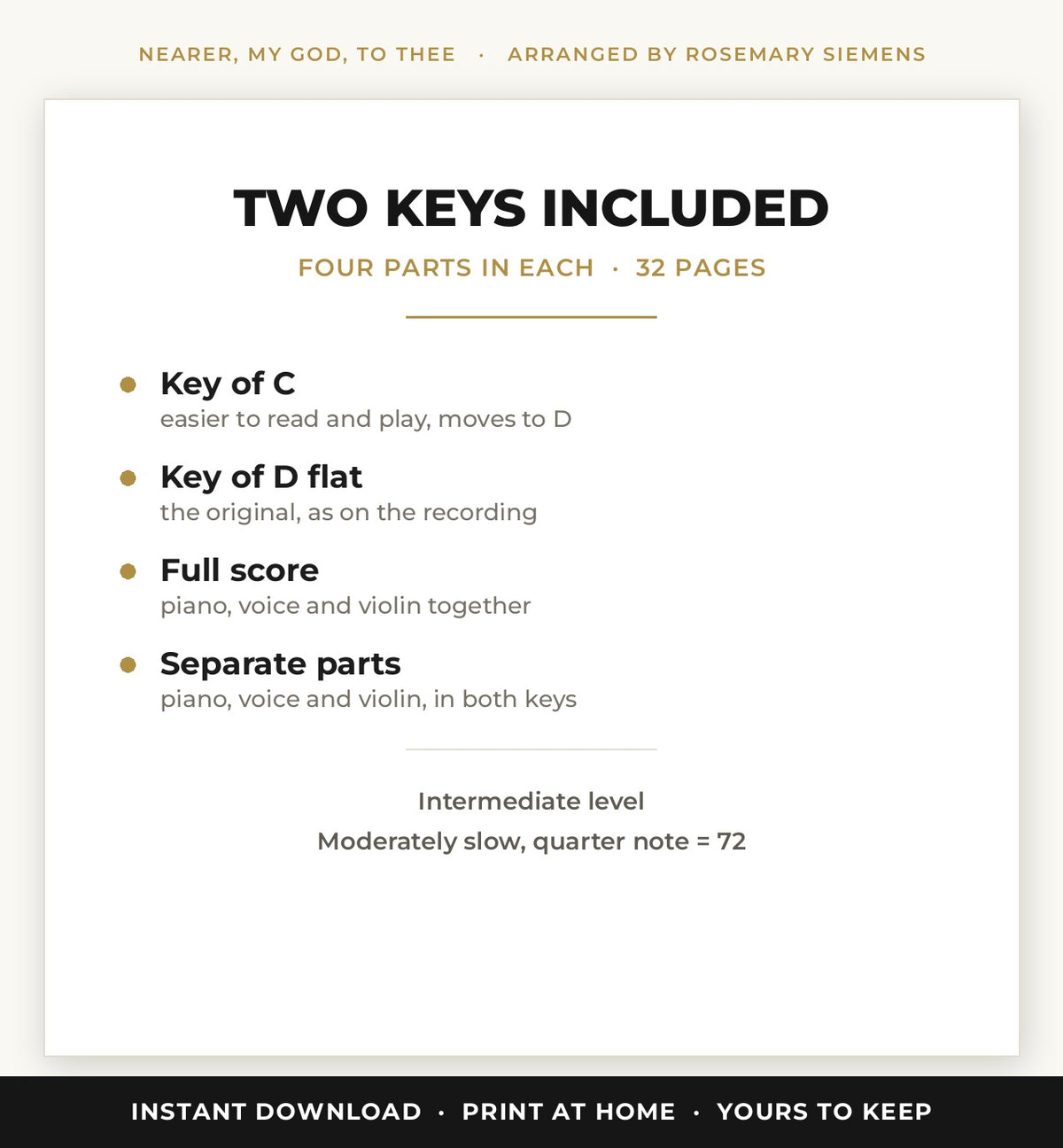 Nearer, My God, To Thee sheet music in two keys, C and D flat, 32 pages