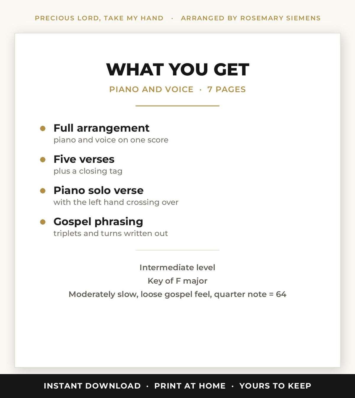 Precious Lord, Take My Hand sheet music contents, 7 pages for piano and voice