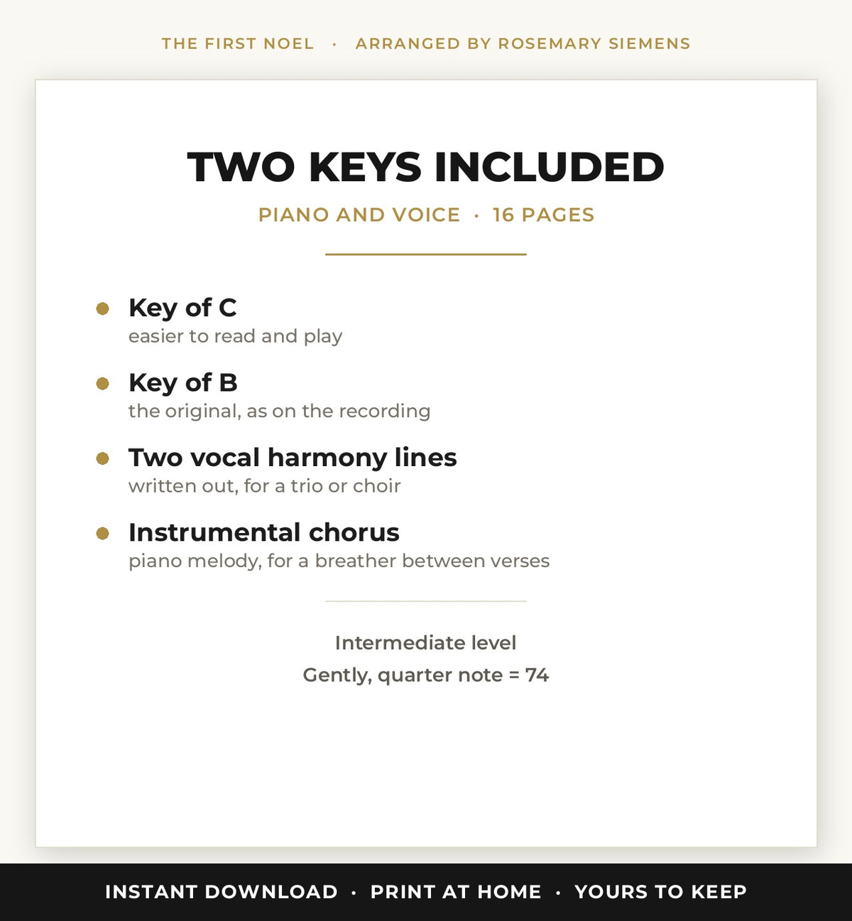 The First Noel sheet music in two keys, C and B, 16 pages